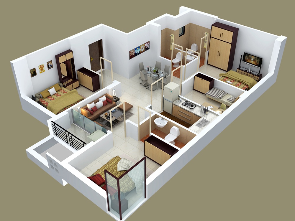 4 bedroom apartment house plans for 3d house design