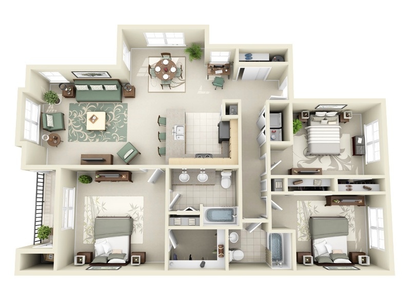 3 Bedroom Apartment House Plans, Architectural House Plans And Designs