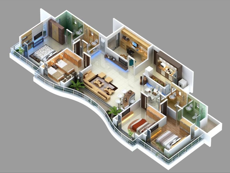 50 Four “4” Bedroom Apartment/House Plans | Architecture & Design | 3d