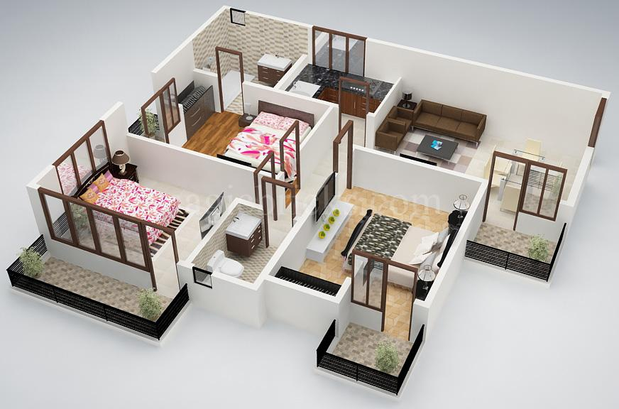 3 Bedroom Small House Plans 3d Modern House