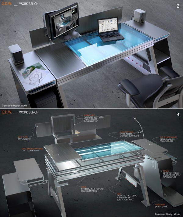 Khái niệm bàn này được thiết kế đặc biệt cho những người sử dụng một máy tính xách tay, máy tính để bàn, và cần nhiều không gian để phác thảo và lưu trữ. Thiết kế sáng tạo của nó có kiểu dáng đẹp và thiết thực.