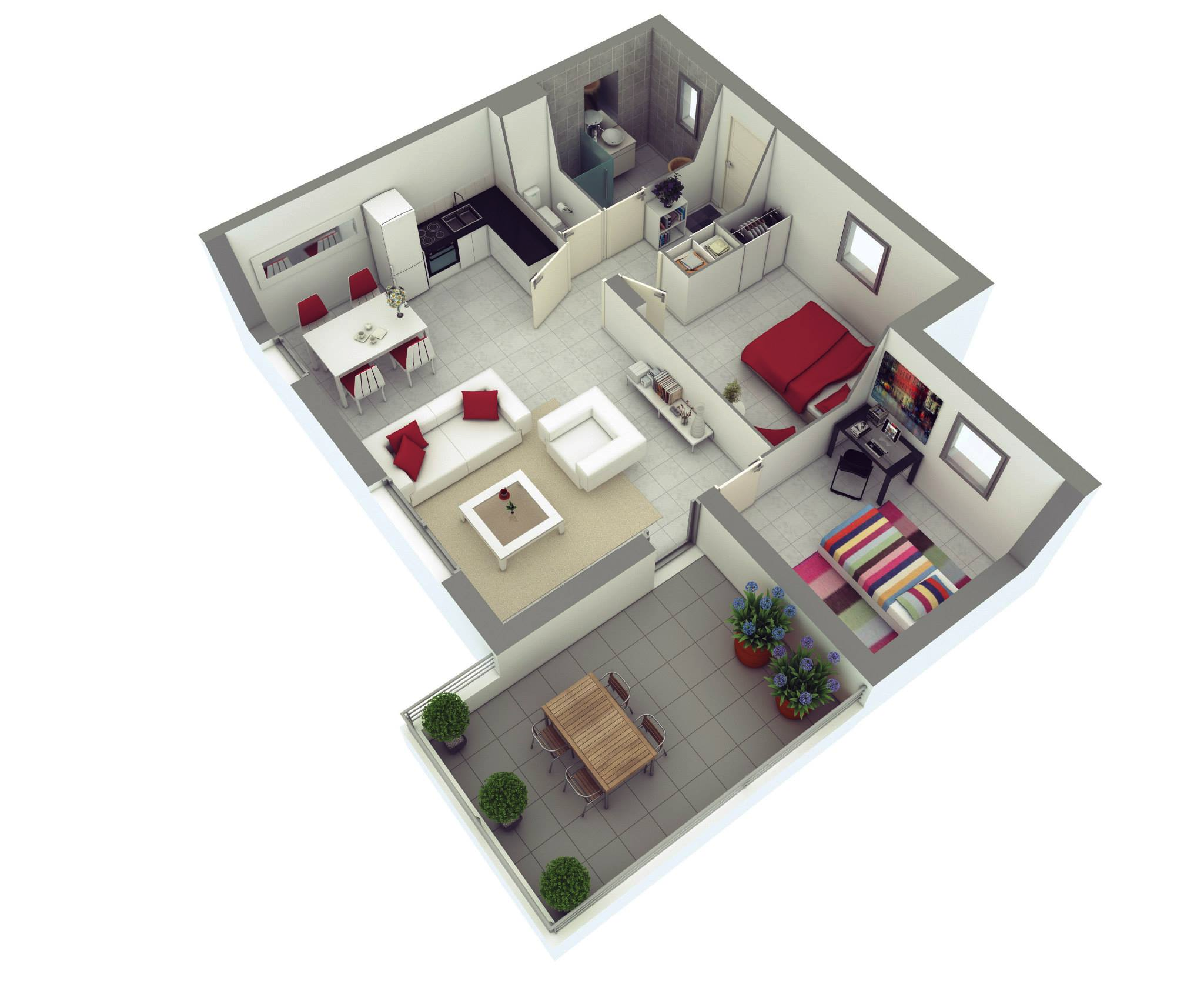 25 More 2 Bedroom 3d Floor Plans, Make Simple House Floor Plan