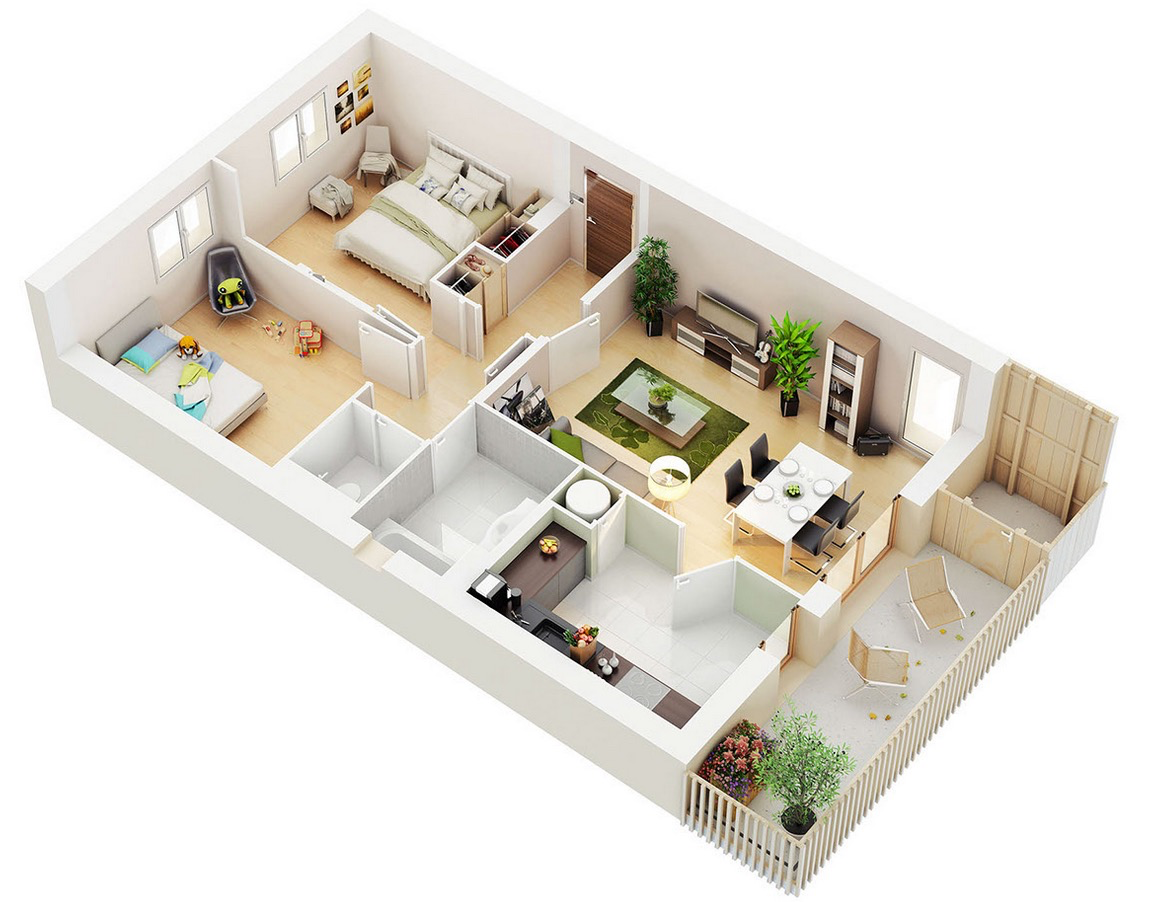 25 Two Bedroom House/Apartment Floor Plans
