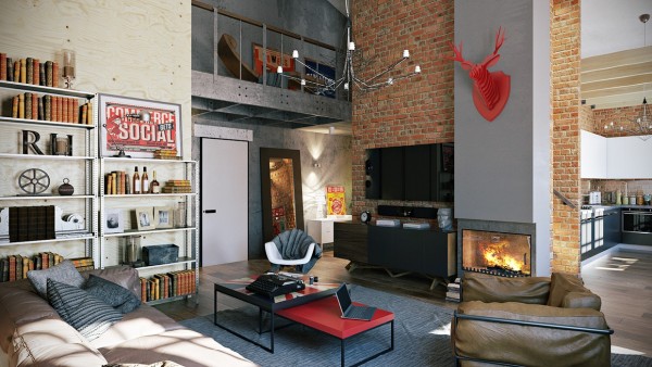 The first loft comes from visualizer Pavel Vetrov. Rather than the typical concrete that you will find in many lofts, this particular space has a large amount of brick, which immediately gives it a leg up when it comes to warmth.