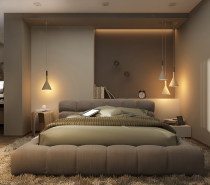 The tones in this bedroom are warm and welcoming, making it easy to fall asleep fast but perhaps not as easy to leave the bed in the morning.