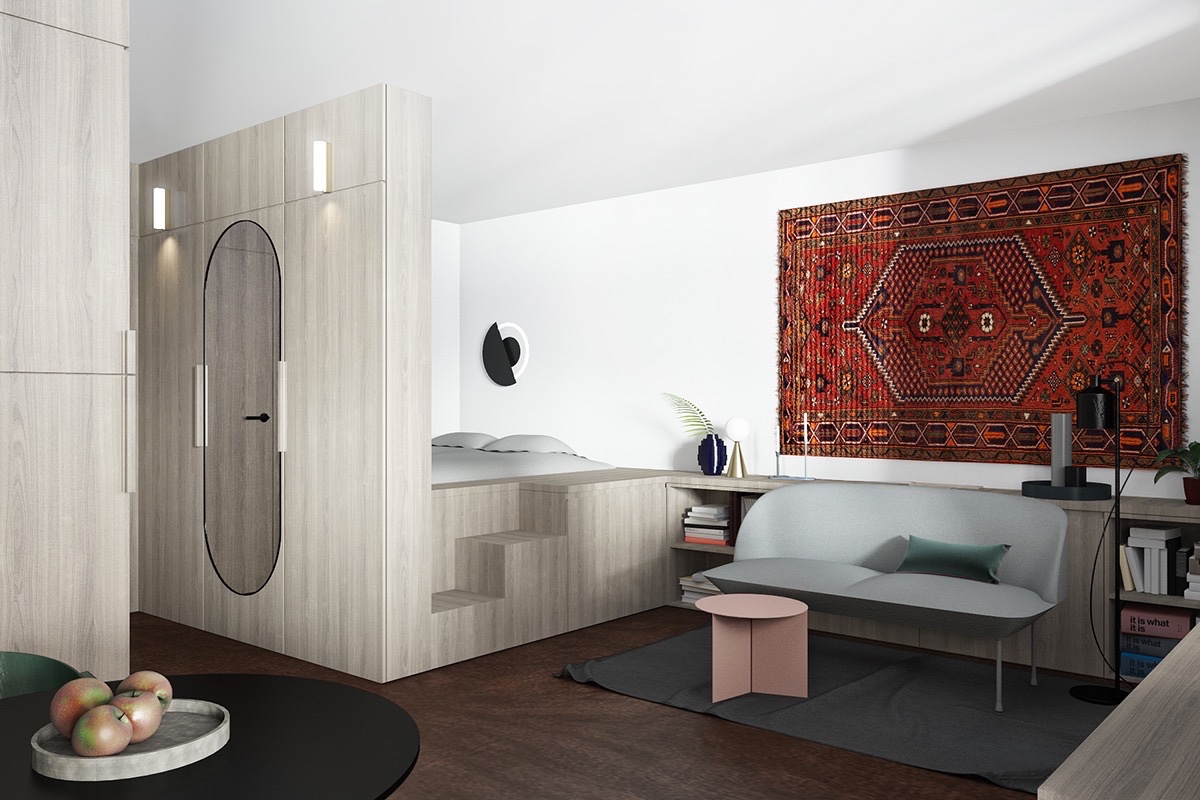 Bed Platform For Studio Apartment | Interior Design Ideas