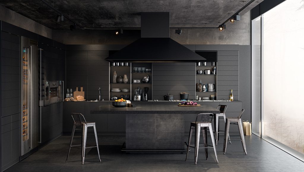 Kitchen with facades of dark color