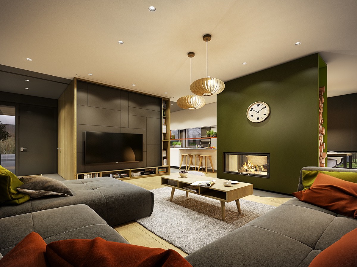 Autumnal Hued Decor, Grey And Green Living Room