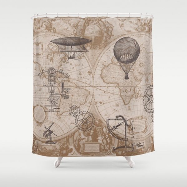 50 Travel Themed Home Decor Accessories, Vintage Aviation Shower Curtain