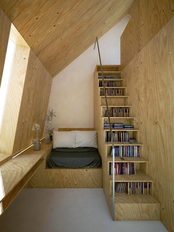 Book Storage In Around Stairs, Bookcase Stairs Loft Bedroom