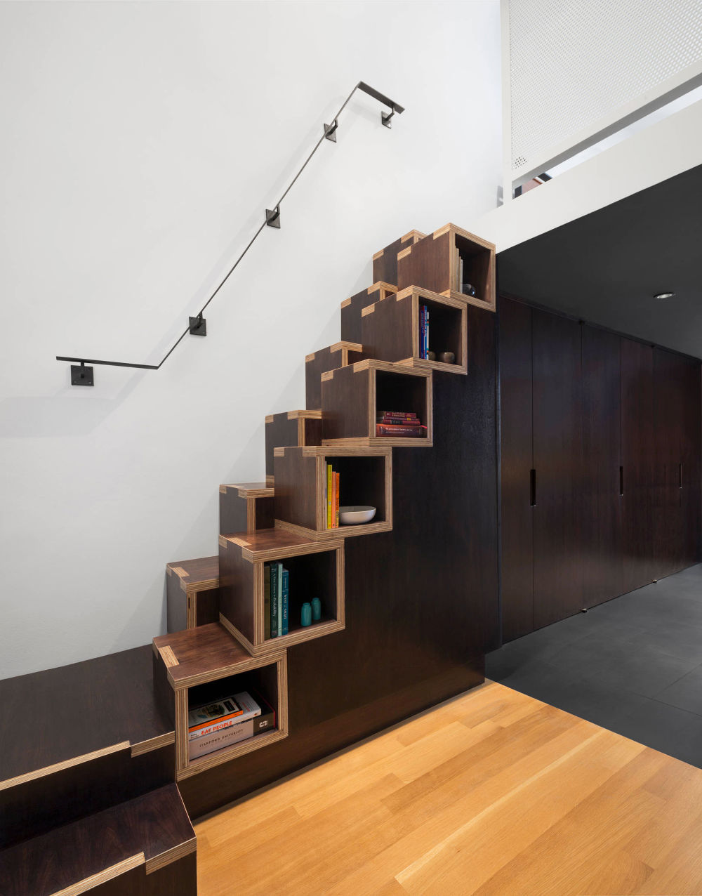 Black And Wooden Library Stair Step, Stair Step Bookcase