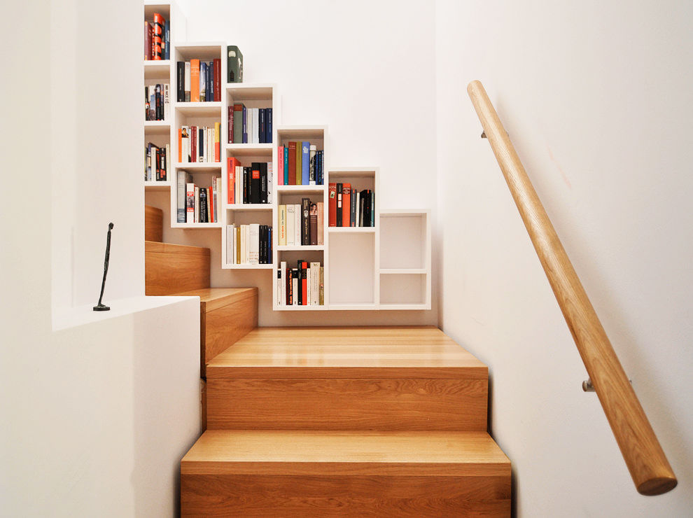 Book Storage In Around Stairs, How To Build A Bookcase Railing