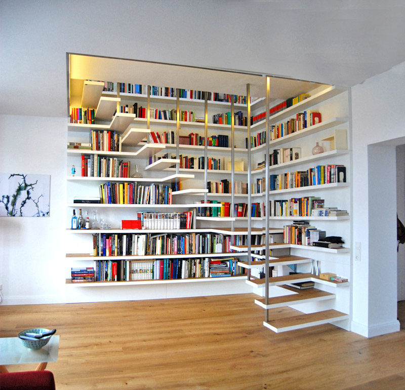 Book Storage In Around Stairs, Creative Ways To Cover Open Shelves