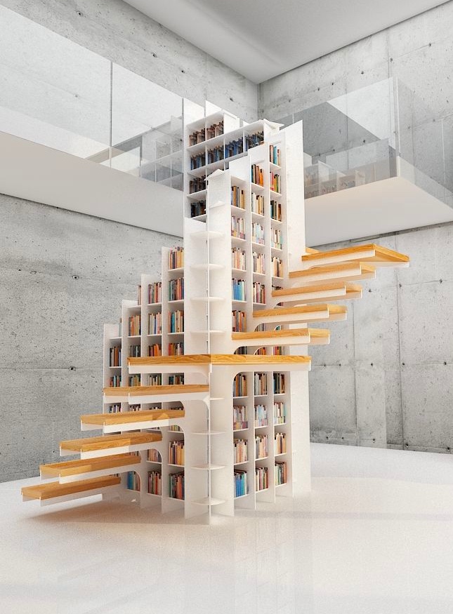 Book Storage In Around Stairs, Spiral Staircase Bookcase