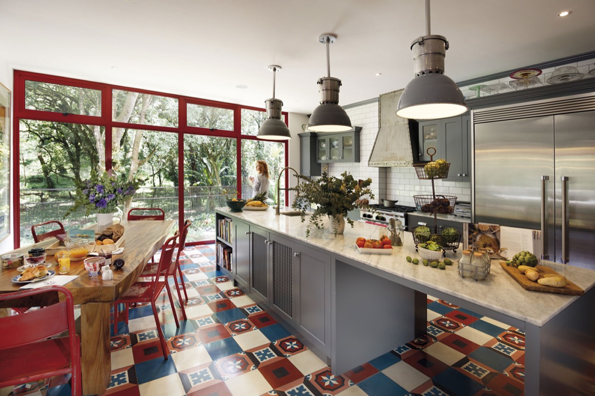 industrial kitchen patterned floor   Interior Design Ideas