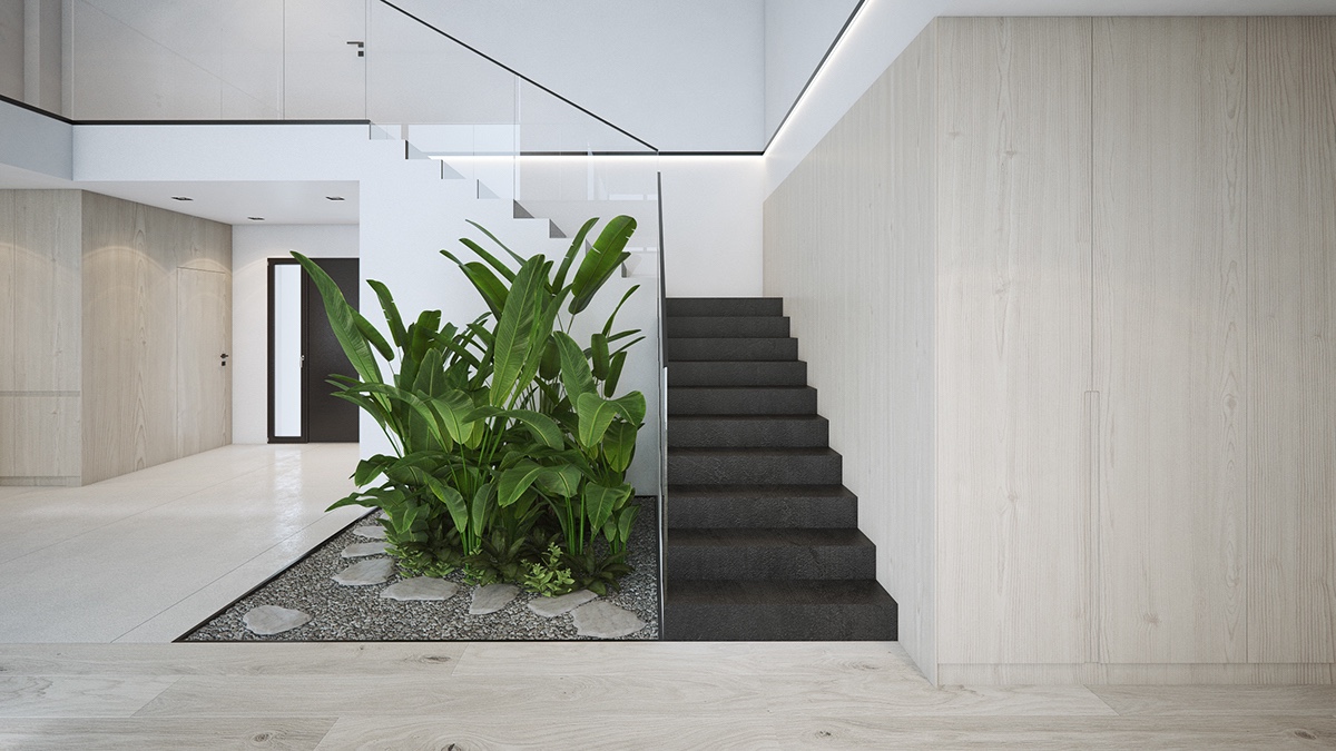 indoor-garden-staircase-glass-railings | Interior Design Ideas