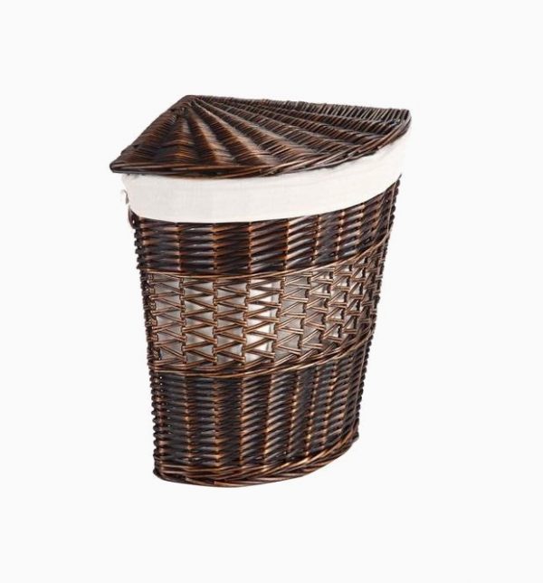Corner Bamboo Wicker Laundry Hamper Dirty Clothes Basket Liner Bag Storage Bin 