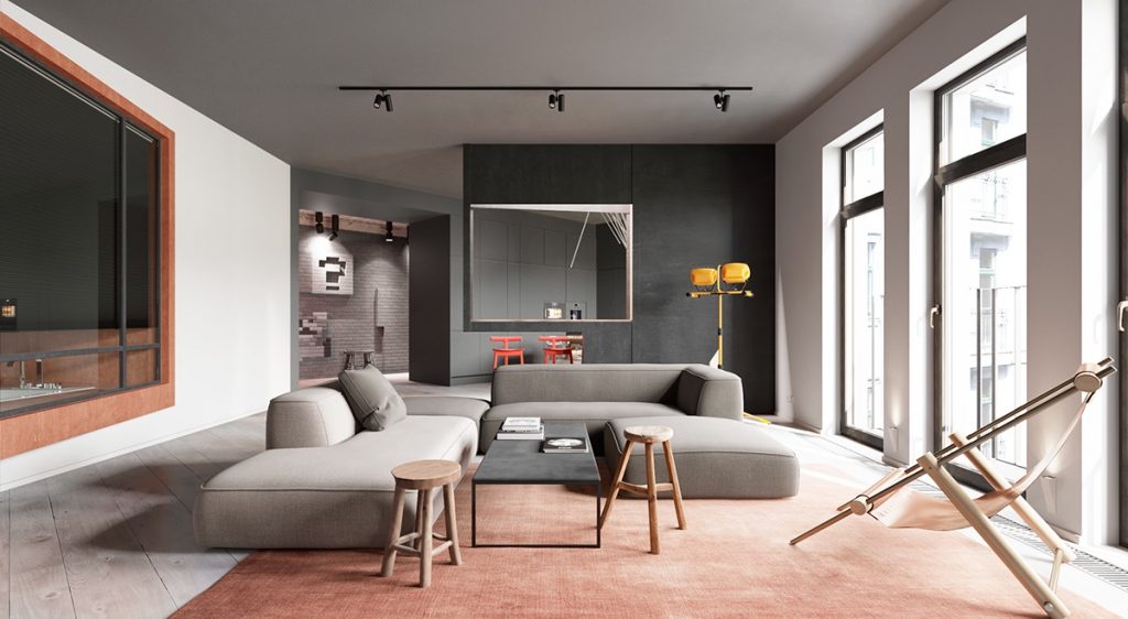 A Sleek Apartment the Divides Rooms Creatively