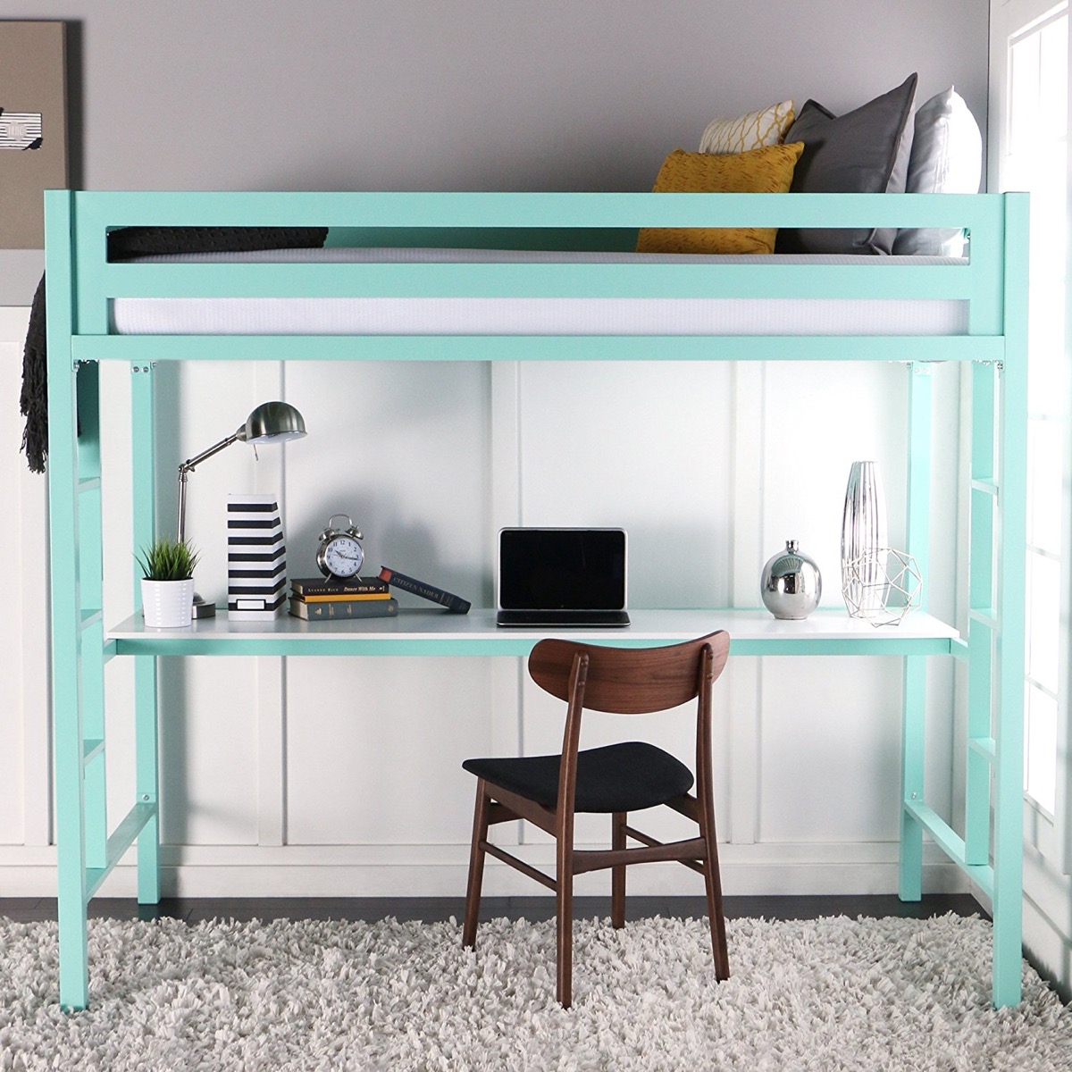 Teal Desk Underneath Bunk Bed With, Childs Bunk Bed With Desk Underneath