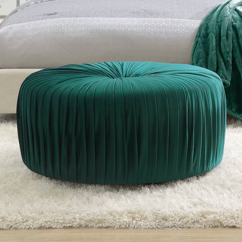 Upholstered Round Teal Ottoman Coffee, Round Ottoman Coffee Table Upholstered