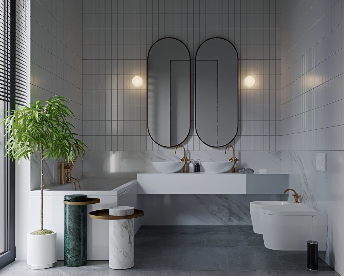 36 Modern Grey White Bathrooms That, Modern White Tile Bathroom