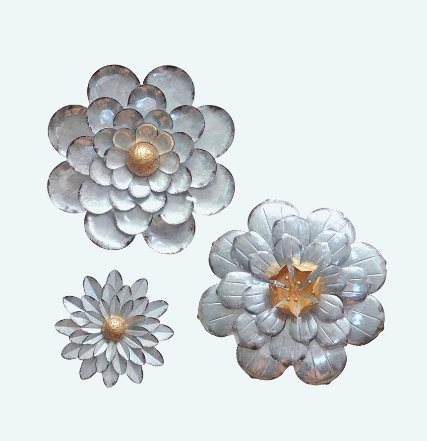 Recyclable Fl Metal Wall Art Silver And Gold Flower Hangings Metallic Interior Design Ideas - Gold Metallic Flower Wall Art