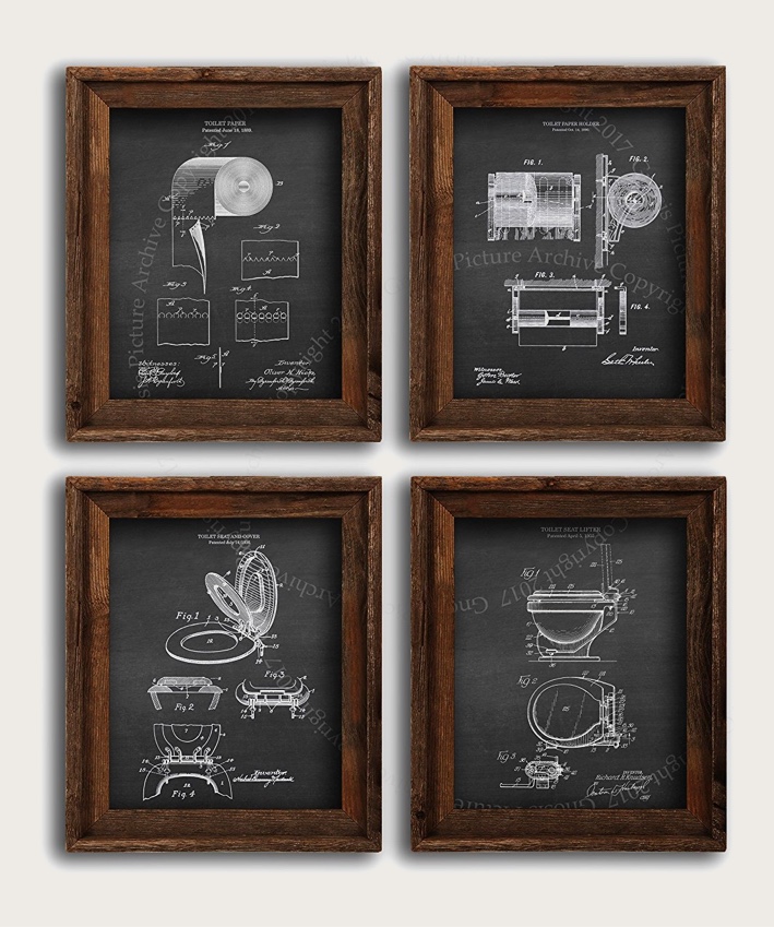 Toilet Utility Patent Prints Black And, Black And White Framed Prints For Bathroom