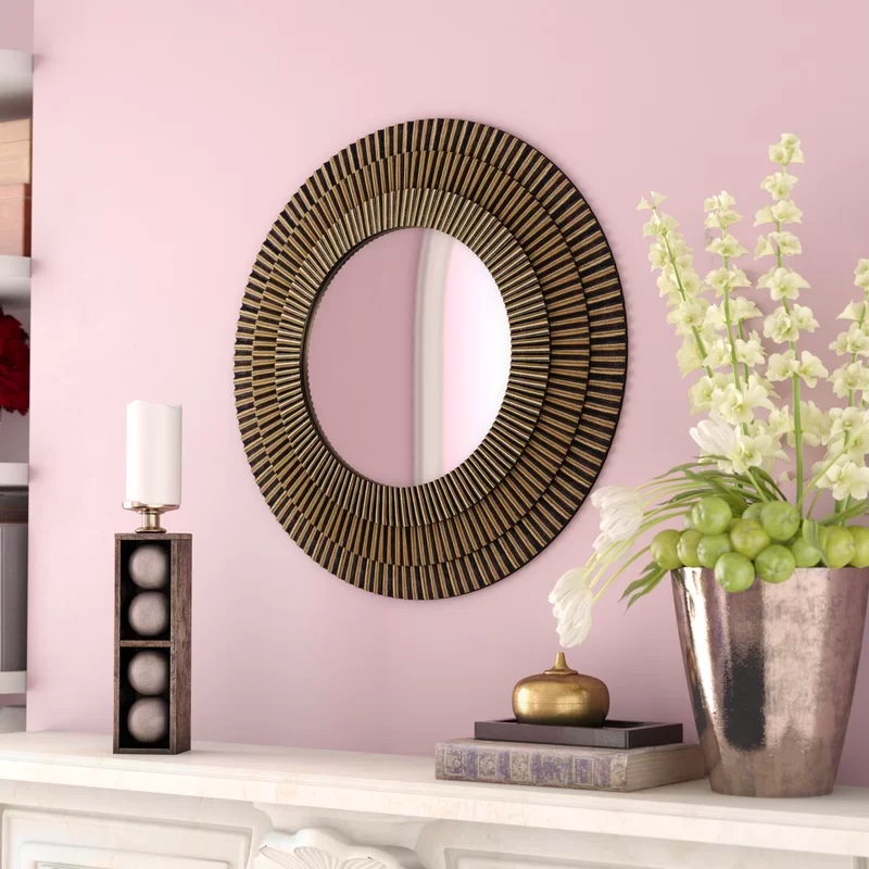 Wood Texture Wall Mirror, Oversized Round Decorative Mirrors