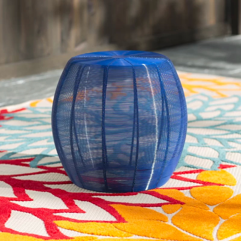 Modern Navy Blue Side Table Wire Drum, Navy Side Table Outdoor