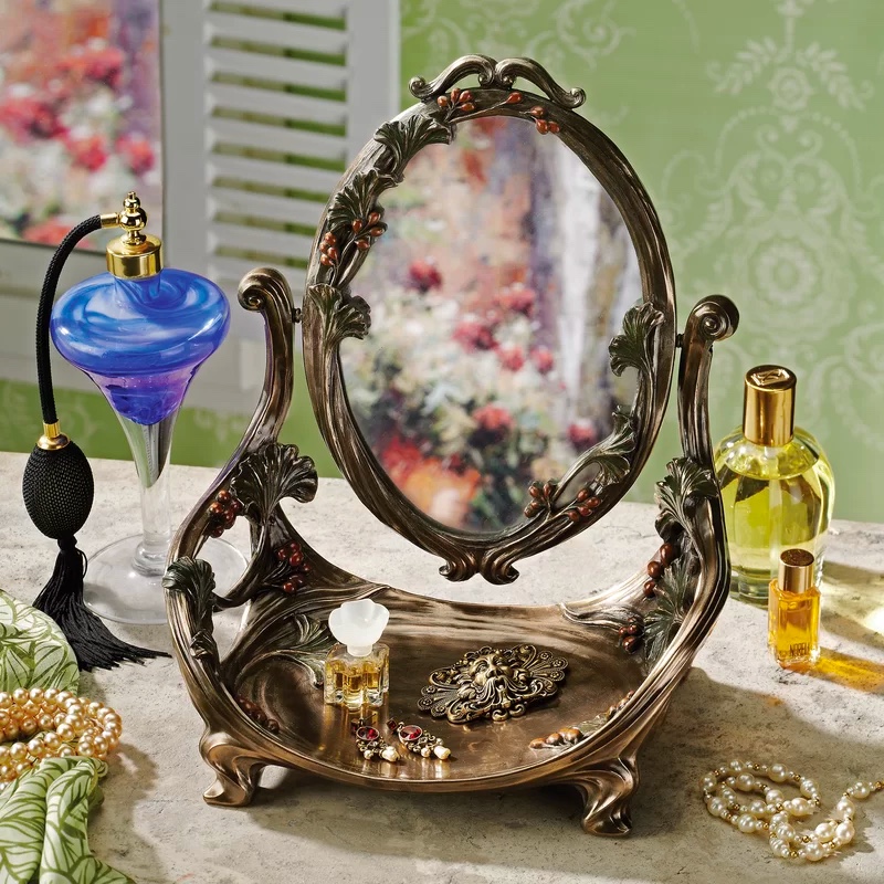Art Nouveau Style Vanity Table Mirror, Tabletop Vanity Mirror With Tray