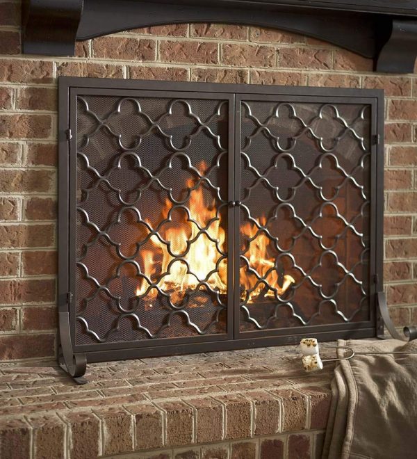 Baby Child Safety Fire Guard Screen for Fireplace/Stoves/Grills Gold Fireplace Screen LXLA 3 Panel Folding with Mesh and Branch Decoration 