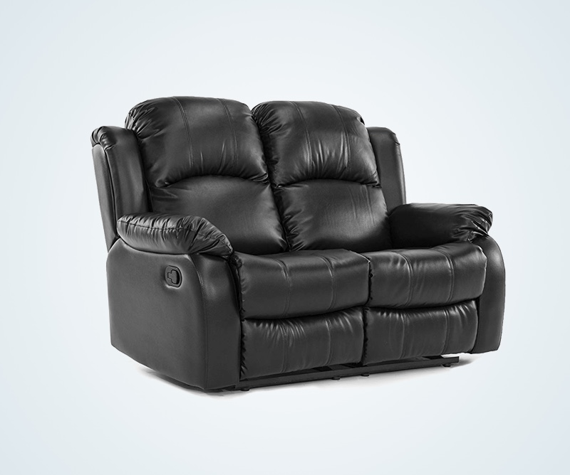 Black Bonded Leather Double Reclining, Leather Dual Recliner Loveseat