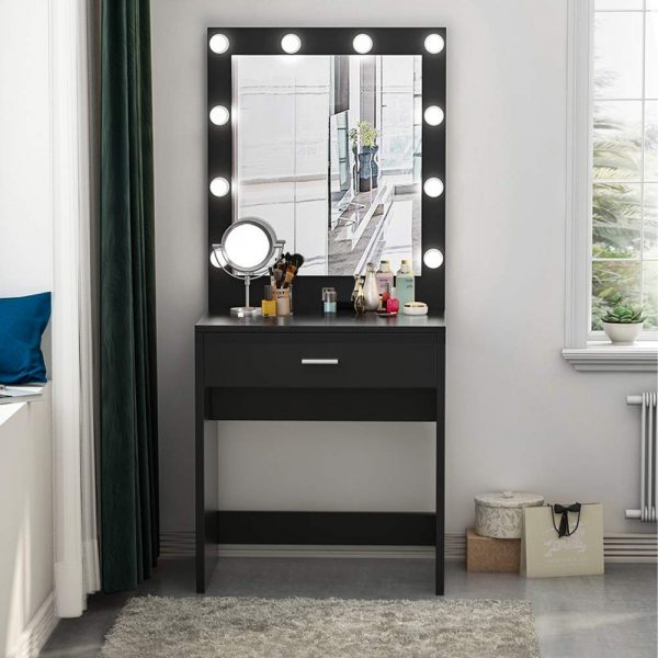 51 Makeup Vanity Tables To Organize, Black Vanity Mirror With Lights