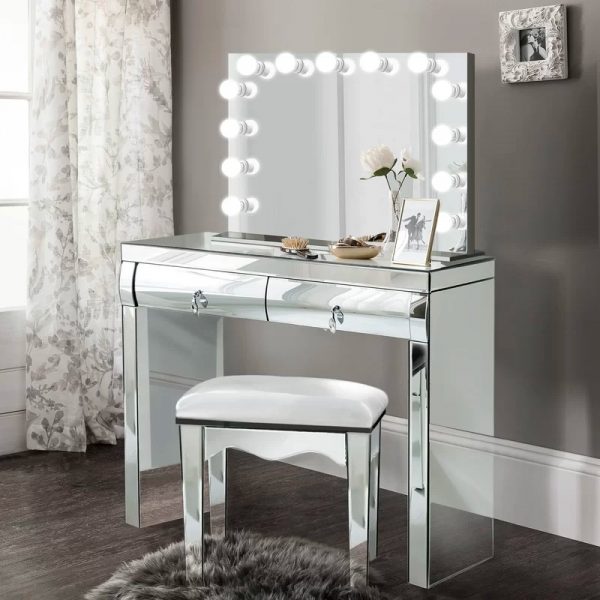 Hollywood Dressing Table With Drawers, Hollywood Makeup Mirror With Desk