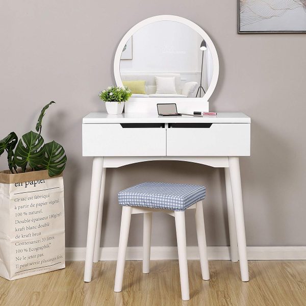 Small Mirrored Dressing Table, Vanity Desk With Drawers Without Mirror