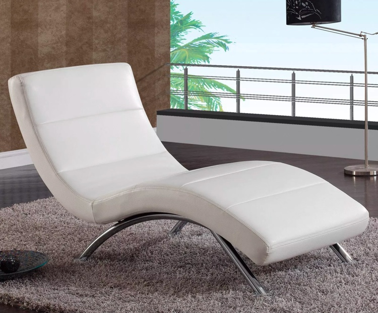 Contemporary Metal Chaise Lounge White, White Leather Chaise Longue