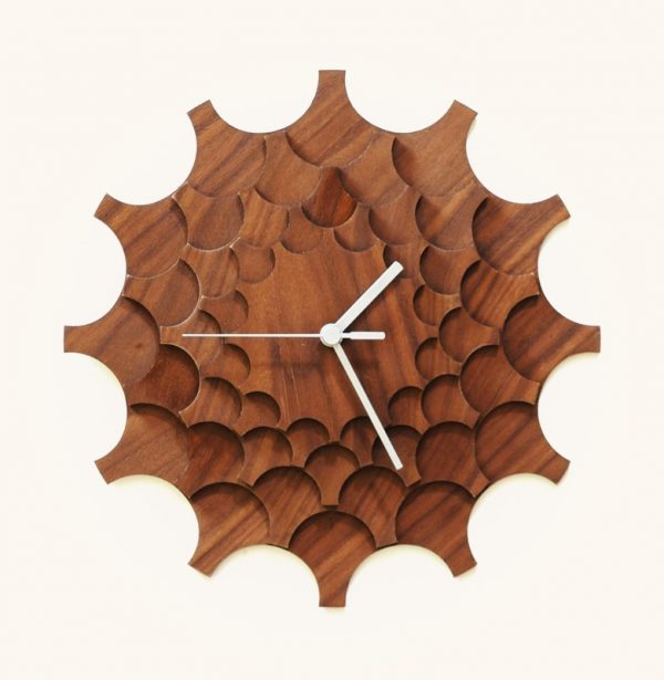 DesignQ 'Retro Minimal Patttern in Blue and Orange' Mid-Century Modern Wood Wall Clock 