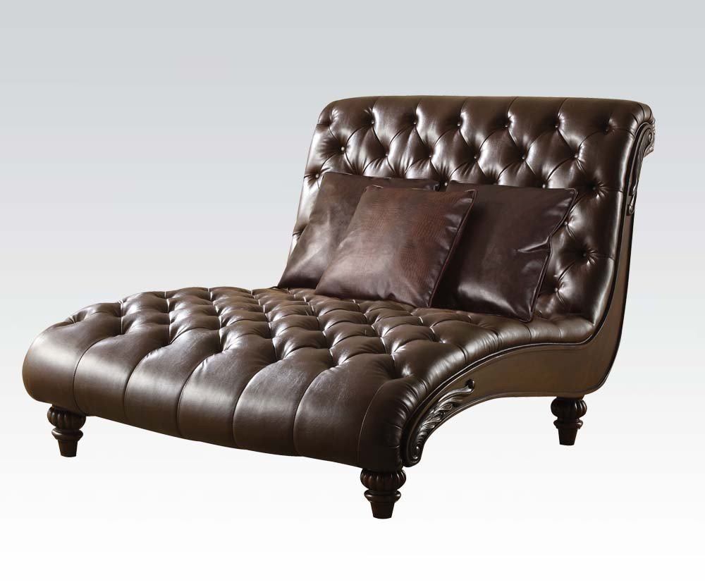 Oversized Tufted Leather Chaise Lounge Brown Two Person