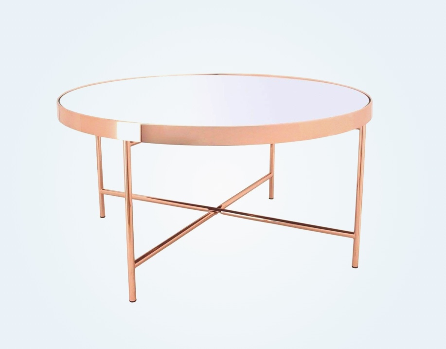Copper Coffee Table With Mirror Top, Mirrored Living Room Furniture
