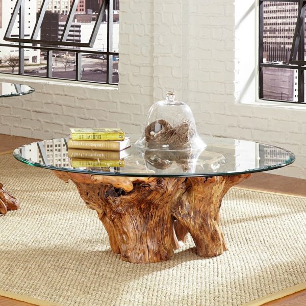 51 Glass Coffee Tables That Every, Glass Dining Table With Tree Stump Base