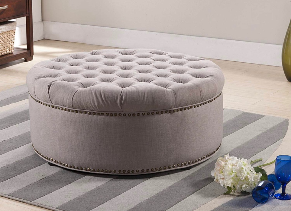 Large Round Tufted Ottoman Coffee Table, Large Round Tufted Ottoman Coffee Table