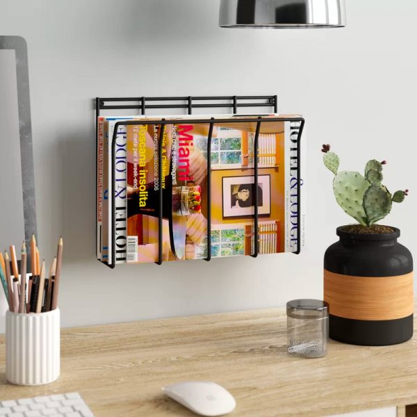 White Practical Storage Shelf Wall Mounted Magazine Rack Newspaper Wall Store Holder for Office Living Room Bedroom Black 26.5x8.5x35.5cm 
