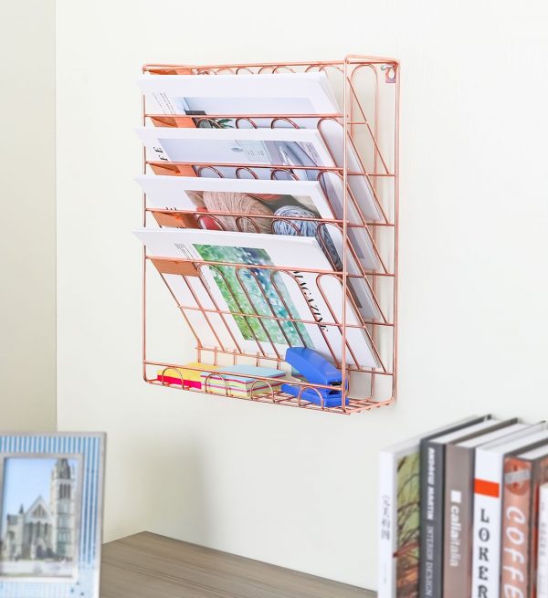 newspapers perfect for country modern or traditional H 43 x W 35 x D 9 cm Perfect for storing magazines letters and brochures Rose Copper Decorative Scrolled Wall Mounted Magazine Store Amazing colour addition to any home 