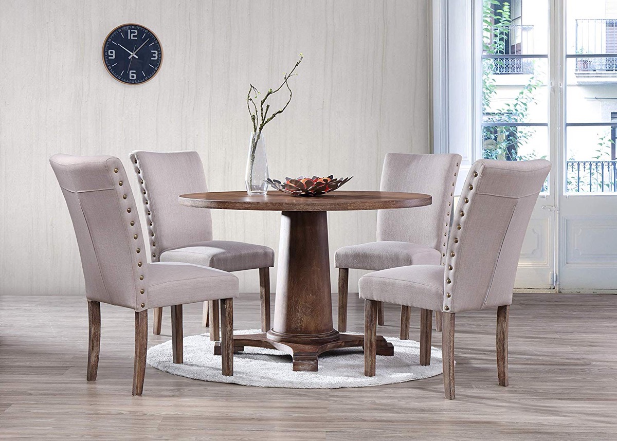 Round Dining Table Set With Matching, Round Dining Table Upholstered Chairs