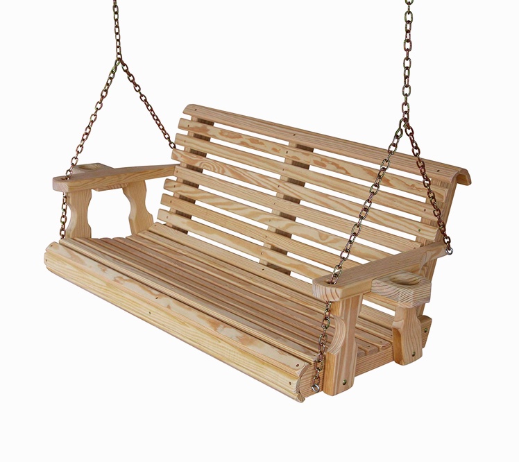Wood Hanging Porch Swing Seat With Cup, Hanging Outdoor Furniture