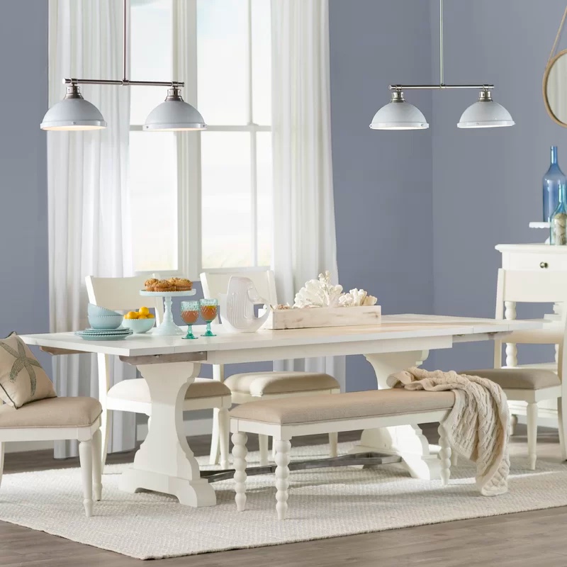 Country Style Extendable Dining Table, White Extendable Dining Table Set With Bench