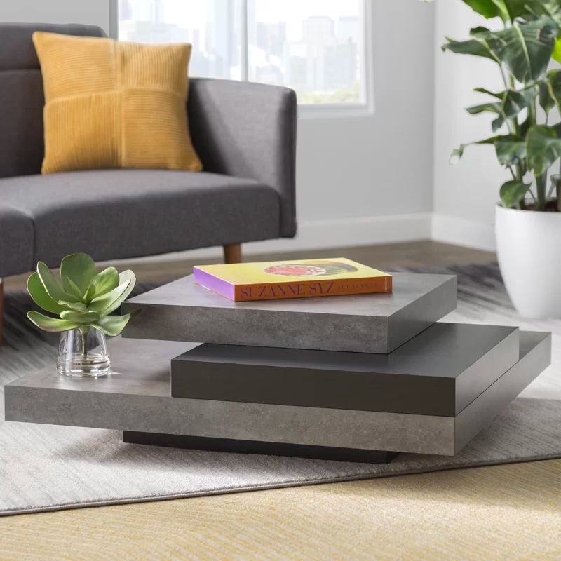 Faux Concrete Square Grey Manufactured, Faux Concrete And Wood Coffee Table