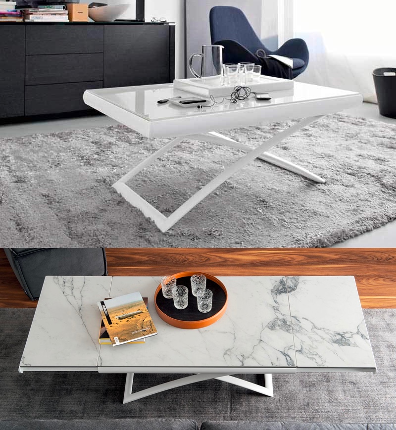 Dining Table White Marble, Expandable Coffee Table White