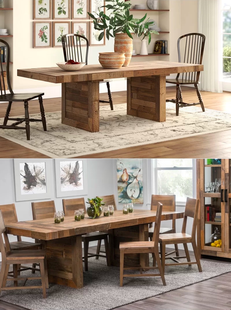 Solid Wood Extendable Dining Table, Long Narrow Farmhouse Dining Table