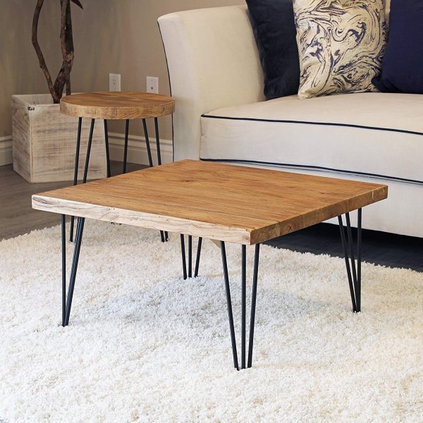 Square Wood Coffee Table With Metal, Square Coffee Table Wood And Iron
